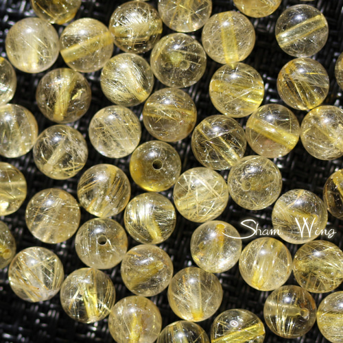 良質ゴールドルチルクォーツ ラウンド約5.9～7.4mm✿天然石 天然石
