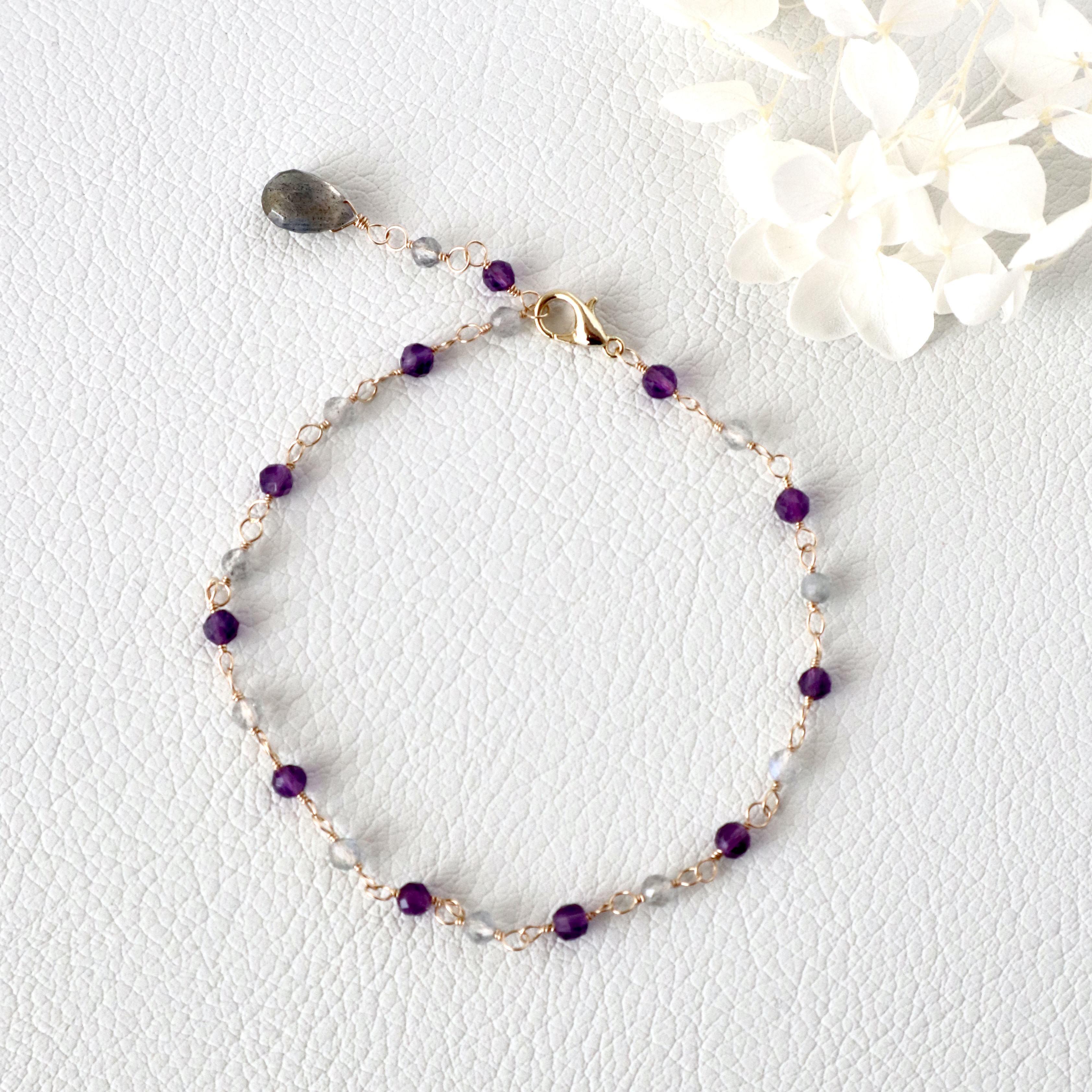 〈迷いの道しるべに〉ブレスレット　14kgf　ラブラドライト　アメジスト　天然石　誕生石　プレゼント　アレルギー対応