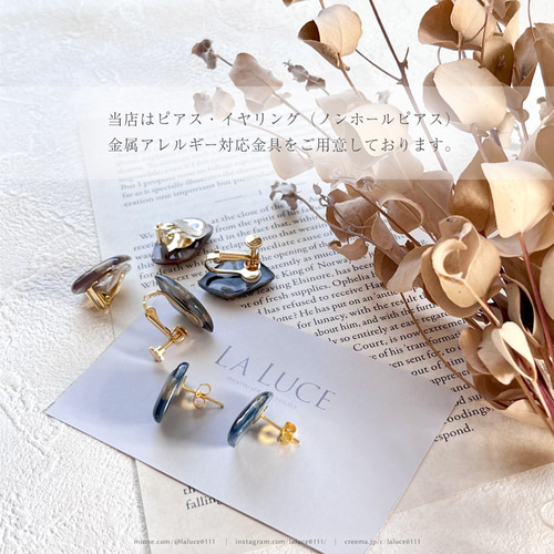 □鉱石ニュアンス × アイビーグリーン ロゼピアス（イヤリング 