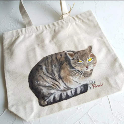 A4サイズもらくらく入るてがきのトートバッグ(キジトラ猫さん