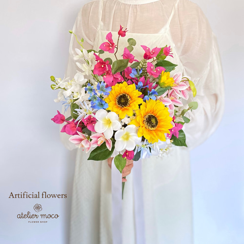 オーダーメイド】ひまわり と プルメリア の ナチュラル クラッチ