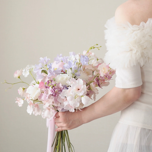 芍薬とスイートピーのパステルブーケ ピオニー スイートピー アーティ