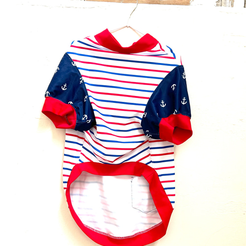 犬ボーダーシャツ　マルチボーダーＴシャツ　犬お洋服　ペットボーダーウェア セミオーダーわんこ服❤️着てる方が涼しいTシャツ マルチボーダー