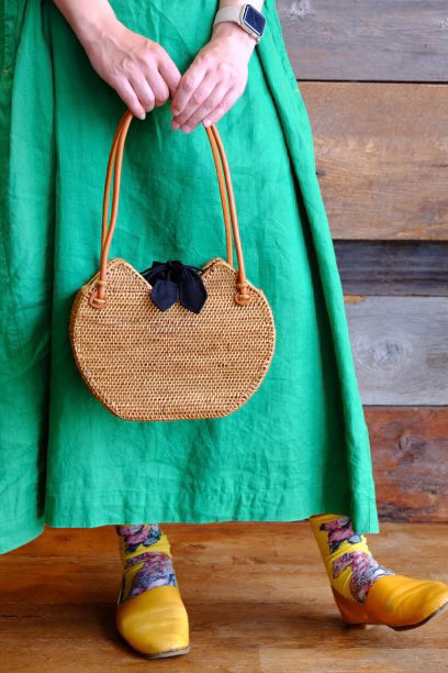 ネコミミが可愛い♪茶トラのモチーフかごバッグ☆バリ島 アタバッグ ハンドバッグ かご　着物　猫　ねこ