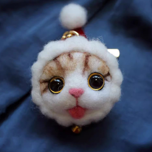 手作り羊毛フェルト 可愛い猫のキーホルダー 車用チャーム
