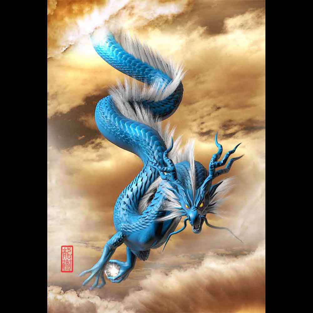 手描きイラスト＊オリジナル【青龍】 青龍 色鉛筆 原画 ポストカード ハガキ 絵はがき 龍 手描き