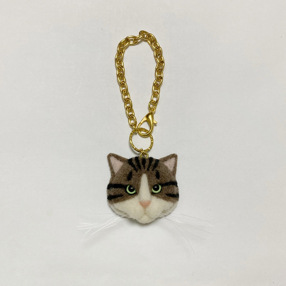 羊毛フェルト 猫バッグチャーム キジトラ白 バッグチャーム まめちま 