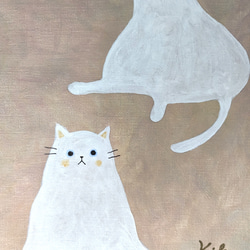 キャンバスアート　原画　「２匹の白い猫」 3枚目の画像