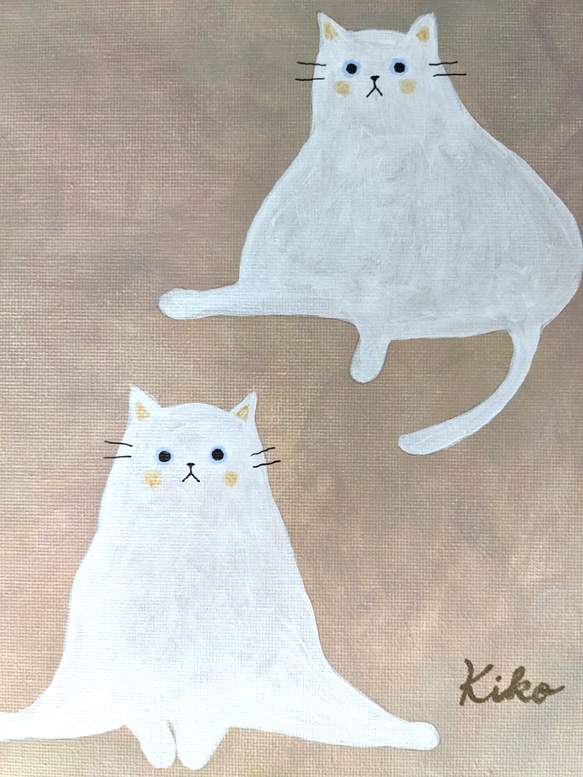 キャンバスアート　原画　「２匹の白い猫」 3枚目の画像