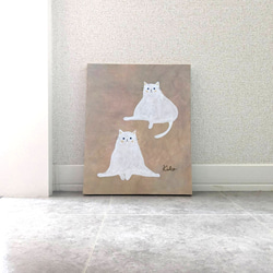 キャンバスアート　原画　「２匹の白い猫」 2枚目の画像