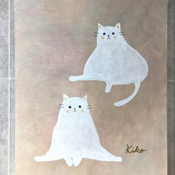 キャンバスアート　原画　「２匹の白い猫」 6枚目の画像