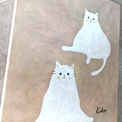 キャンバスアート　原画　「２匹の白い猫」 4枚目の画像