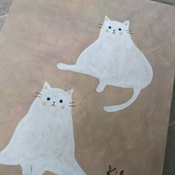 キャンバスアート　原画　「２匹の白い猫」 5枚目の画像