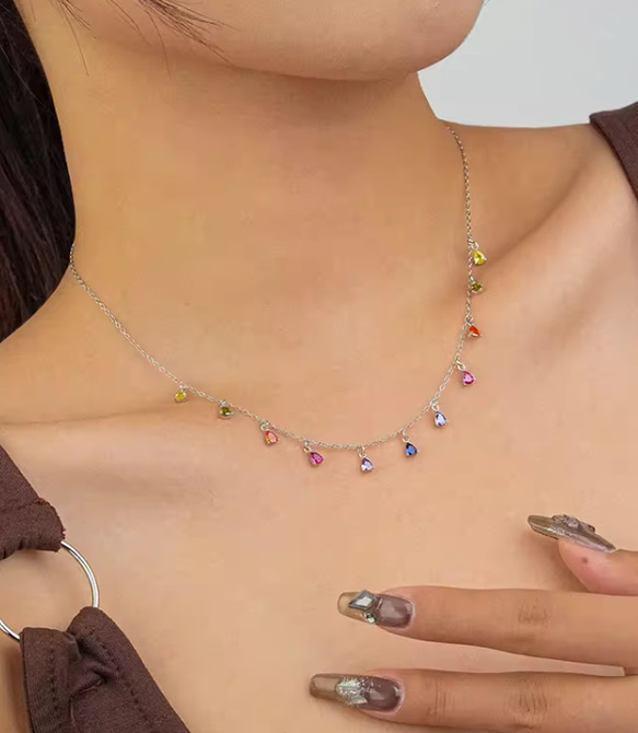 ジルコニアカラフルネックレス アミュレット ホースシュー ピンクゴールド プラチナ ネックレス 七色