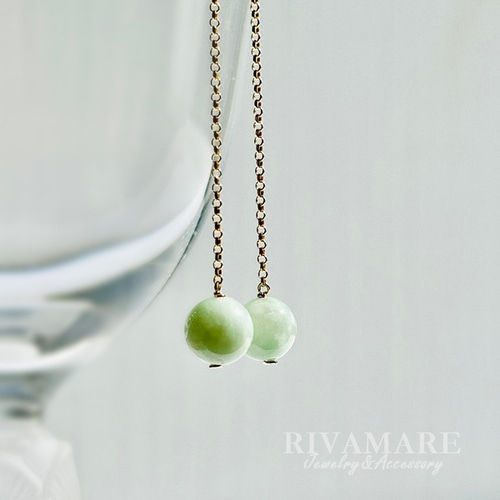 糸魚川翡翠 ヒスイ ラウンド8mm 世界最古 天然記念物 ロングピアス