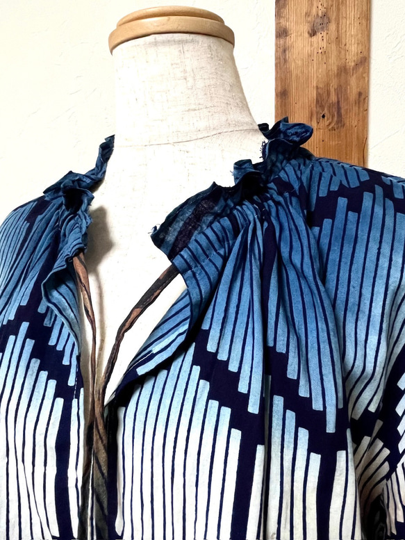 ⭐️藍×柿渋染め　浴衣のグラデーション　ワンピース　着物リメイク 