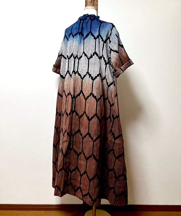 ⭐️藍×柿渋染め　浴衣のグラデーション　ワンピース　着物リメイク 