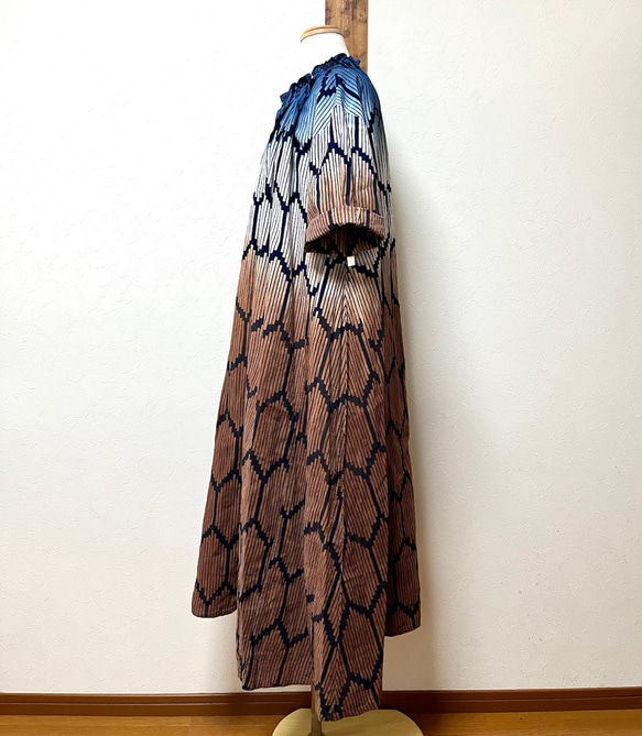 ⭐️藍×柿渋染め　浴衣のグラデーション　ワンピース　着物リメイク 