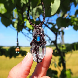 天然石マクラメ編みネックレス ヒマラヤ水晶 ラブラドライト