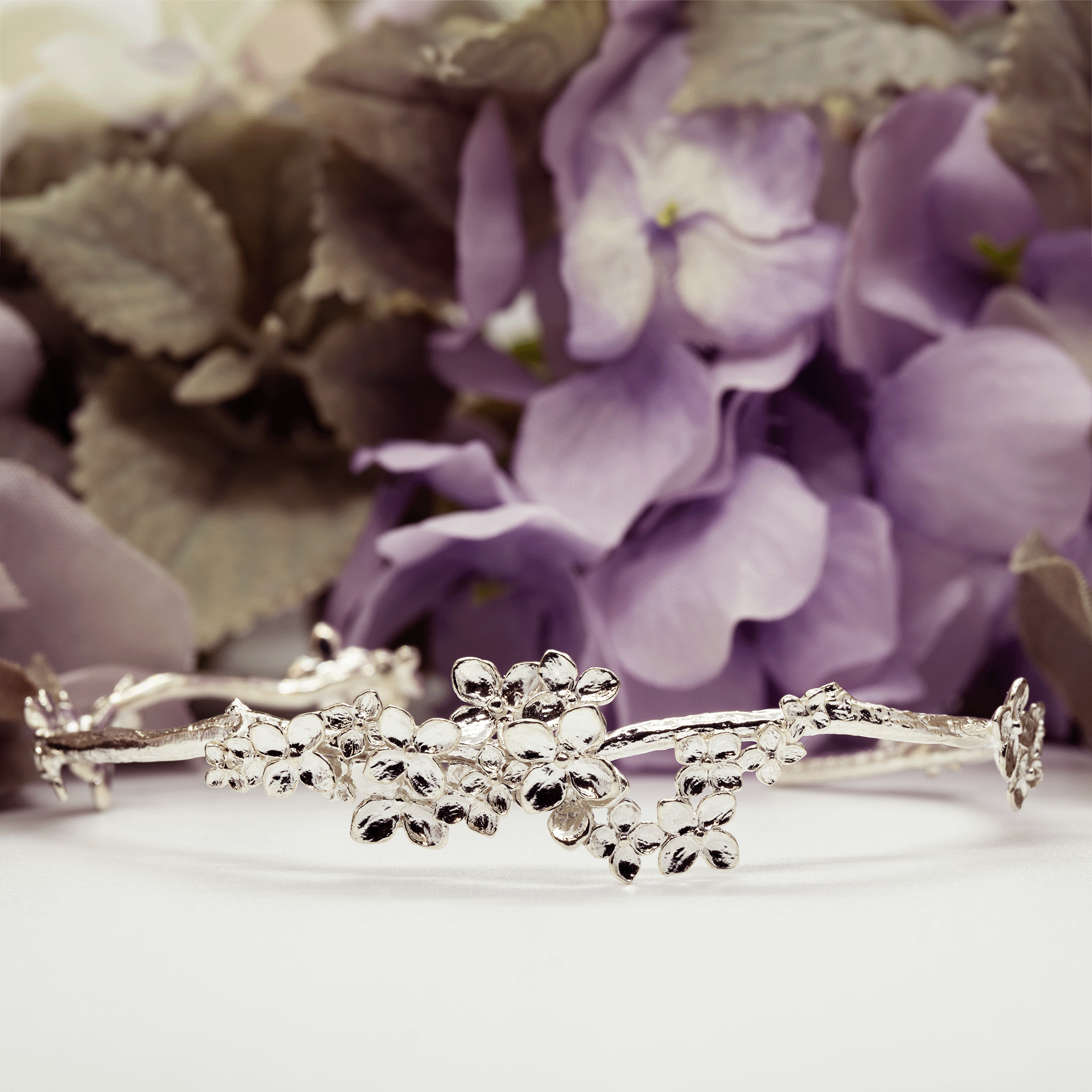 6月誕生花　紫陽花　一点物バングル　Silver925