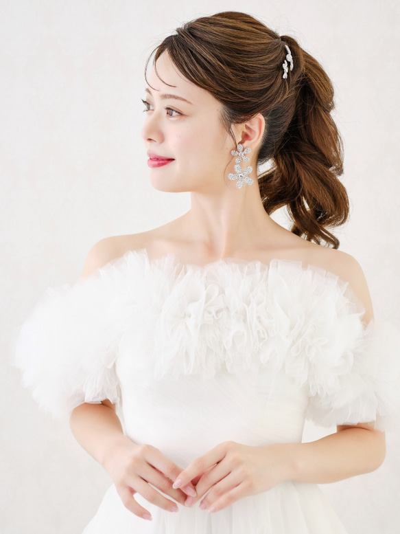 EK18 大ぶりイヤリング　ブライダルイヤリング　ウェディングイヤリング　結婚式  おしゃれ花嫁 4枚目の画像
