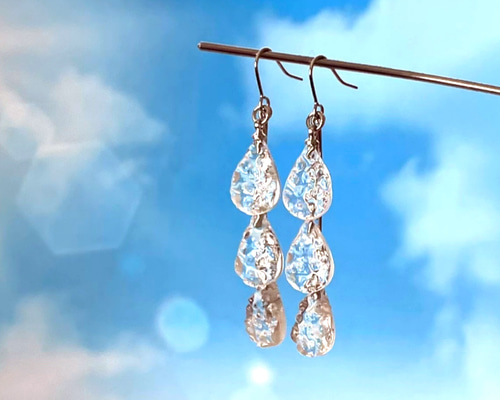 ガラス風3連ドロップ ピアス/イヤリング ピアス（フック・チェーン