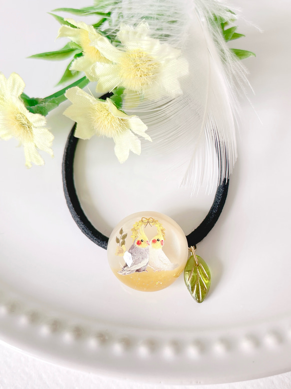 ハンドメイドレジン オカメインコ ヘアゴム （小鳥ちゃんの