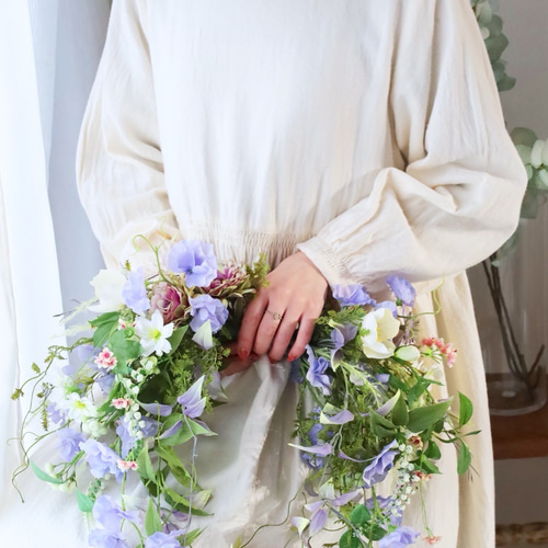 ふわっとゆれるバレリーナブーケ ブートニア付き アーティフィシャル  