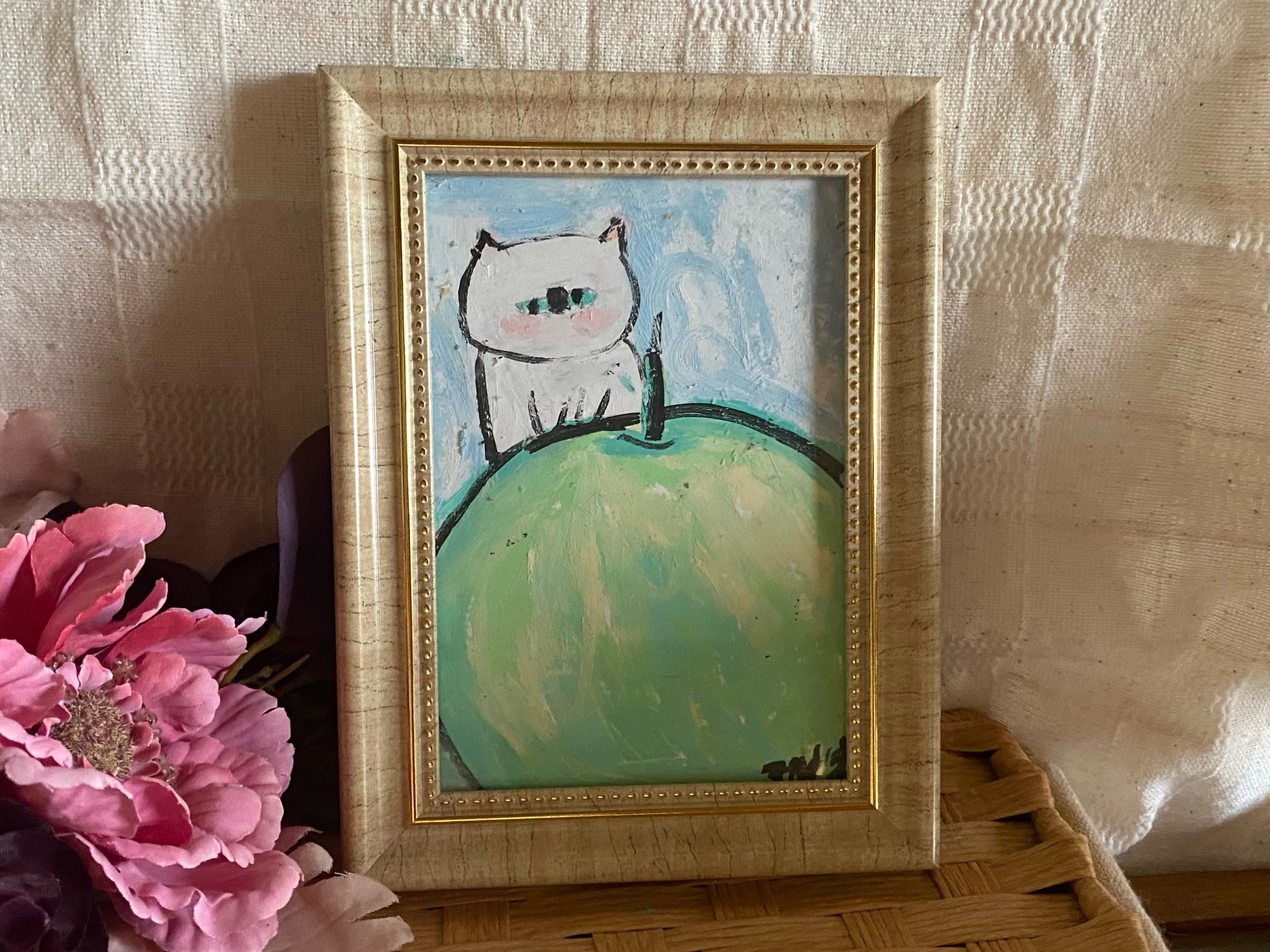 絵画。原画手描【かわいい橘猫は早起きしてコーヒーを飲みます】