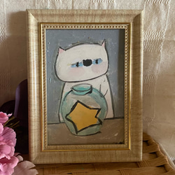ブルーベリー】F8 絵画 原画 油絵 キャンバス画 猫の絵 ネコの絵