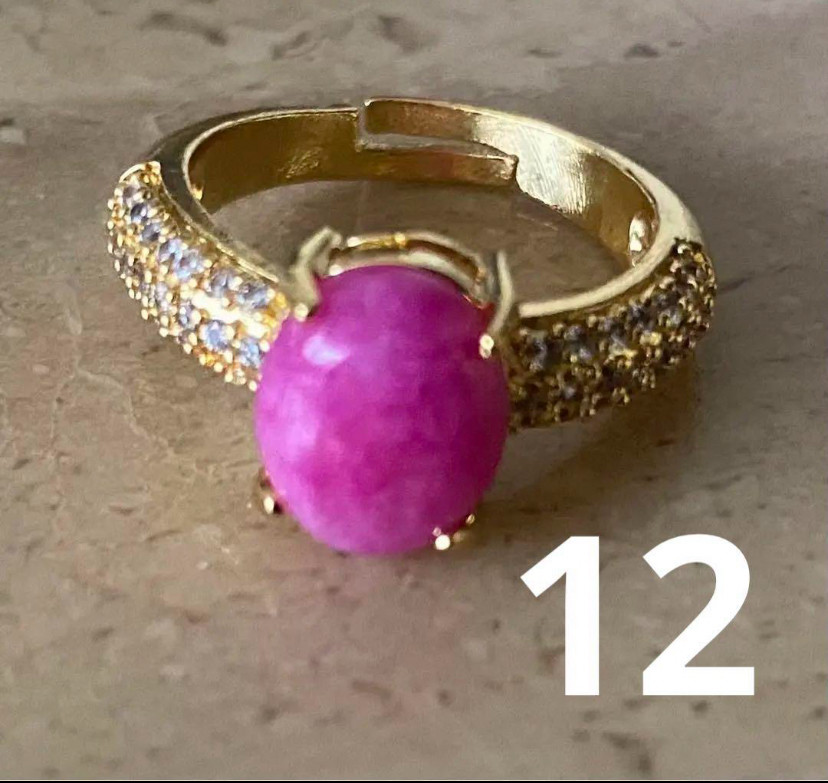 天然石スギライト杉石リング ピンクスギライト ラインストーンゴールドカラー