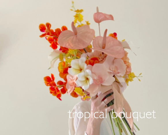 アンスリウムとプルメリアの南国ブーケ　アーティフィシャルフラワー 南国の花々は