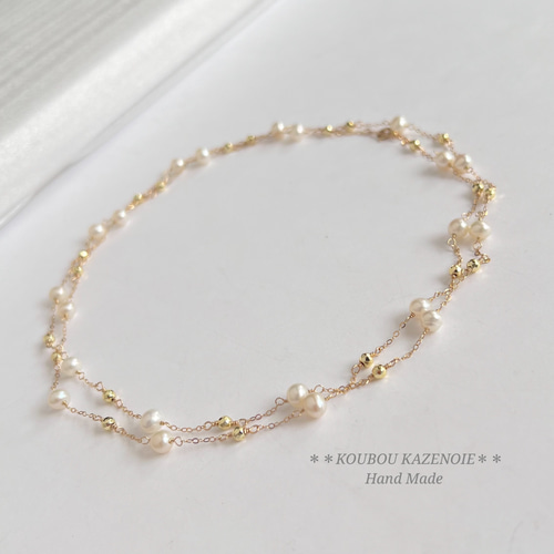【中古/美品】淡水パール　14Kステーションネックレス 14kgf☆淡水パール ステーションネックレス | iichi 日々の