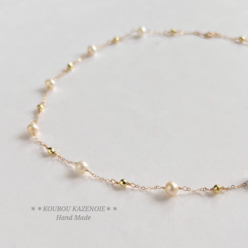 Ｇちゃん ♦︎14kgf淡水パールフラワーカービングネックレス 小花と花びら〗淡水パールネックレス（ホワイト）14kgf【1437