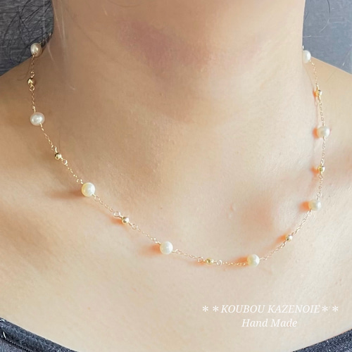 14kgf◇淡水パールステーションネックレス(ショート・ホワイト