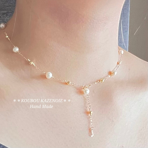 14kgf◇淡水パールステーションネックレス(ショート・ホワイト） 受注