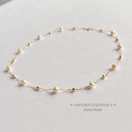 14kgf◇淡水パールステーションネックレス(ショート・ホワイト） 受注