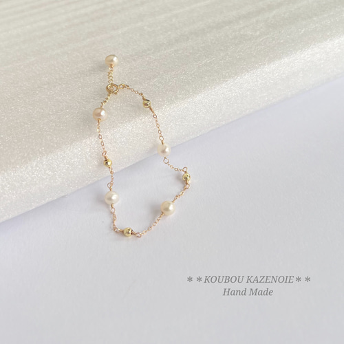 14kgf◇淡水パールステーションブレスレット(ホワイト）受注制作