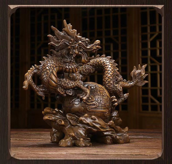 結界　木製　置物　龍　鳥　木彫り　伝統的なデザイン　彫刻　F-47 一点モノ・芸術作品】流木彫刻アート 龍｜天然流木 × ガラス玉
