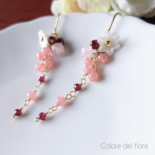 恋の花インカローズパール水晶チャームピアスイヤリング