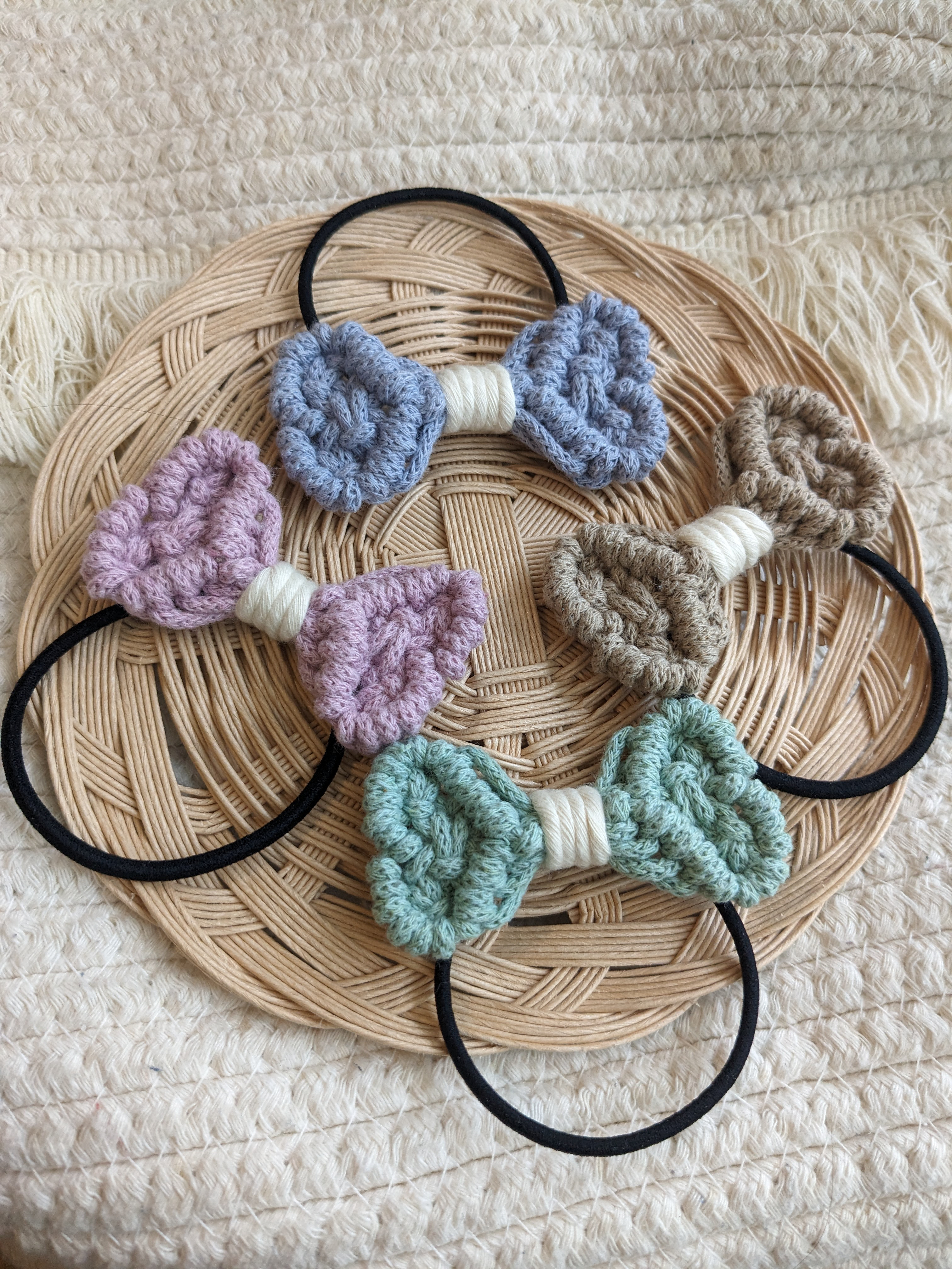 ローズクォーツ】麻の葉模様のマクラメヘアゴム