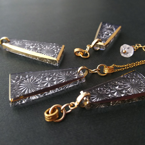 ヴィンテージ お花・花火/江戸切子のような Clear-Grey／Gold