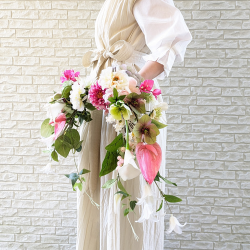 バレリーナブーケ　ブーケ　ウェディングブーケ 胡蝶蘭バレリーナブーケ♪ウェディングブーケ ブートニア付き