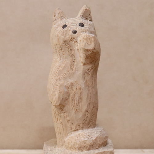 招き猫（左手）木彫り 木製 ネコの置物 インテリア雑貨（木材