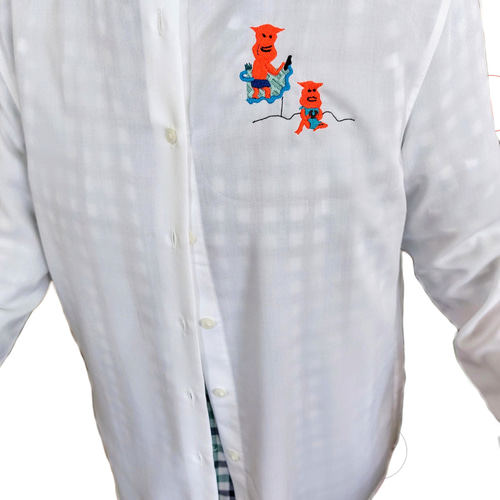 切実に夏曜日 刺繍シャツ 刺繍ブラウス 長袖 面白い 夏 水着 シアー