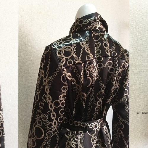 1点もの・デザイン画付き】金チェーン柄高級サテン生地シャツ型  