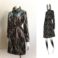 1点もの・デザイン画付き】金チェーン柄高級サテン生地シャツ型  