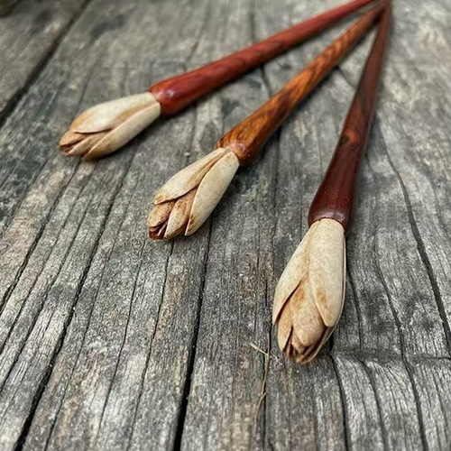 ハンドメイド かんざし 手作り 白木蓮 木簪 黄檀 鹿の角 マジェステ