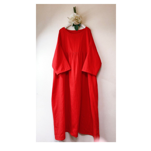 週末SALE【新品】ne Quittez pas ダブルガーゼロングワンピース赤 ne Quittez pas ヌキテパ ロングワンピース レッド フリーサイズ