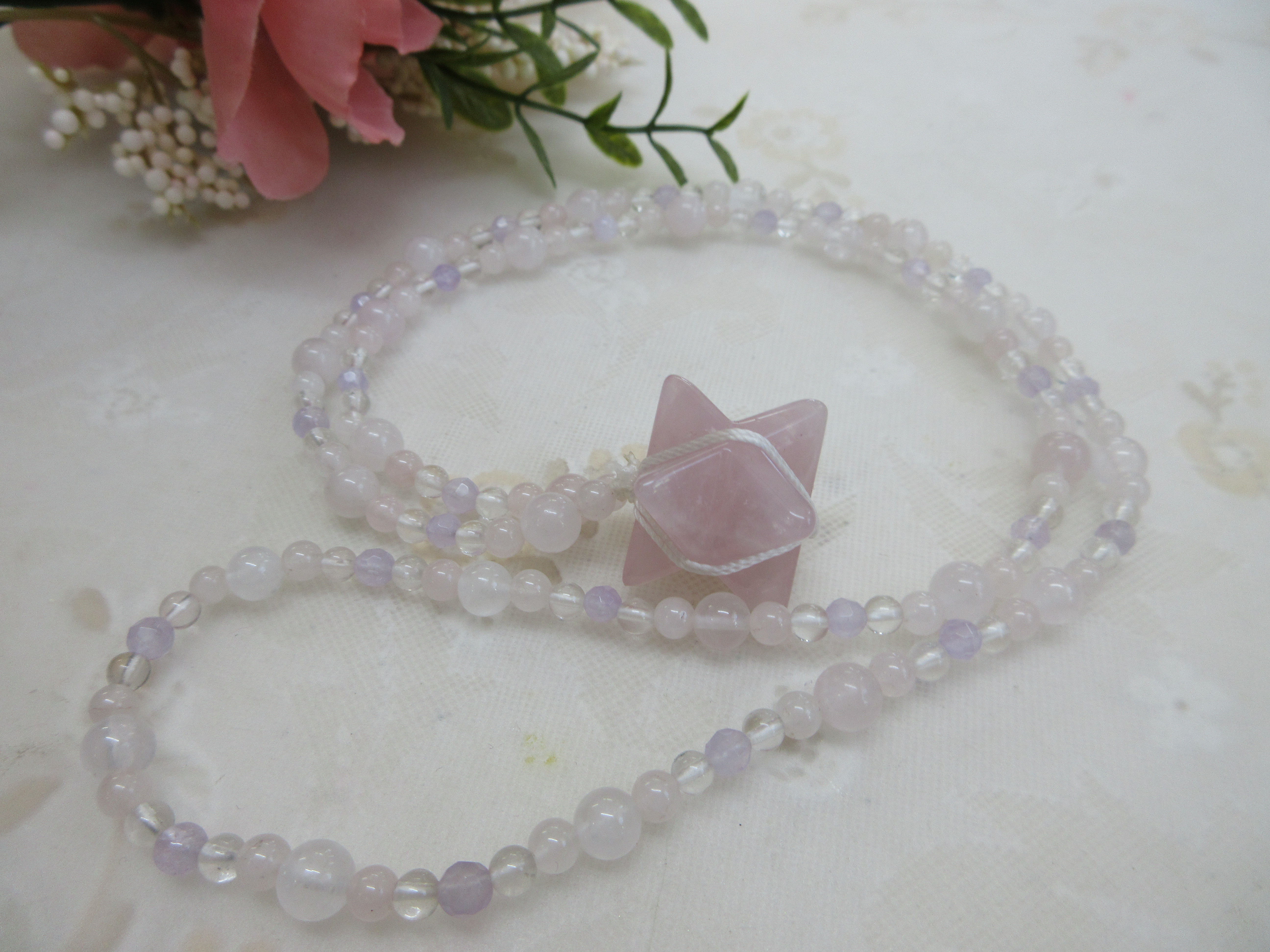 No.CR-193　ローズクォーツマカバスターネックレス